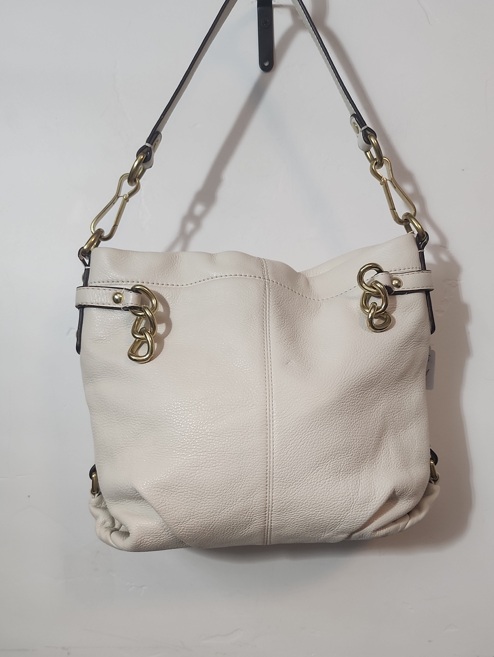 Coach Cream Leather Shoulder Bag with Brass Hardware